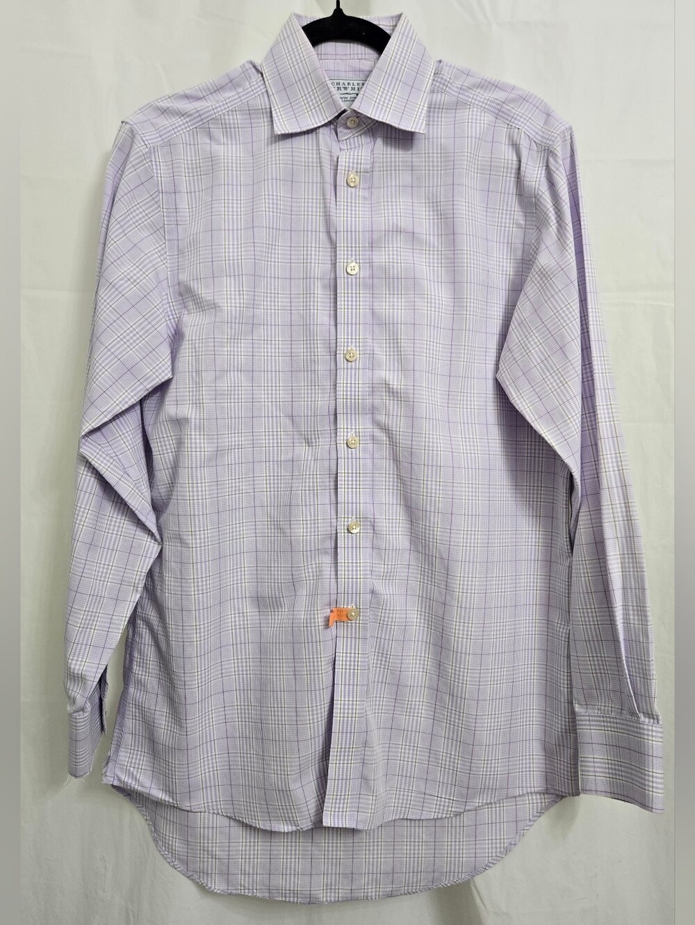 Mens Charles Tyrwhitt Button Up Dress Shirt Lavender Plaid Long Sleeve 14.5/33